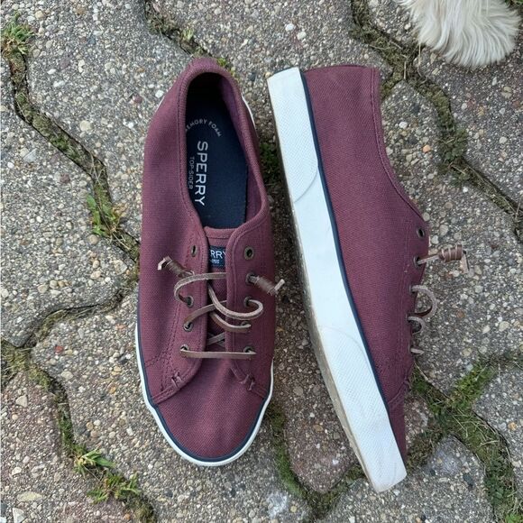 Burgundy Sperry slip on sneakers EUC sz 9 - Picture 2 of 7